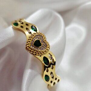 18K Gold Plated Emerald Bangle Bracelet -Stainless Steel for Gift